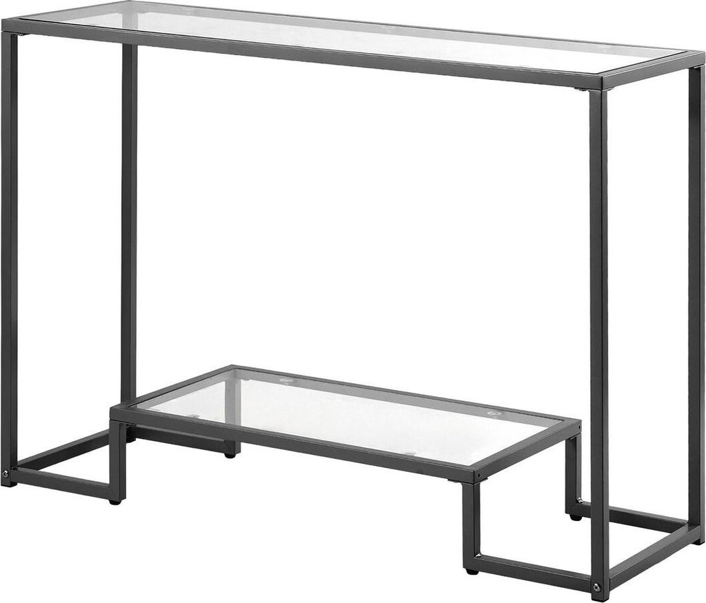 2-Tier Glass Console Table Rectangle Sofa Side Table with Anti-Tip Black