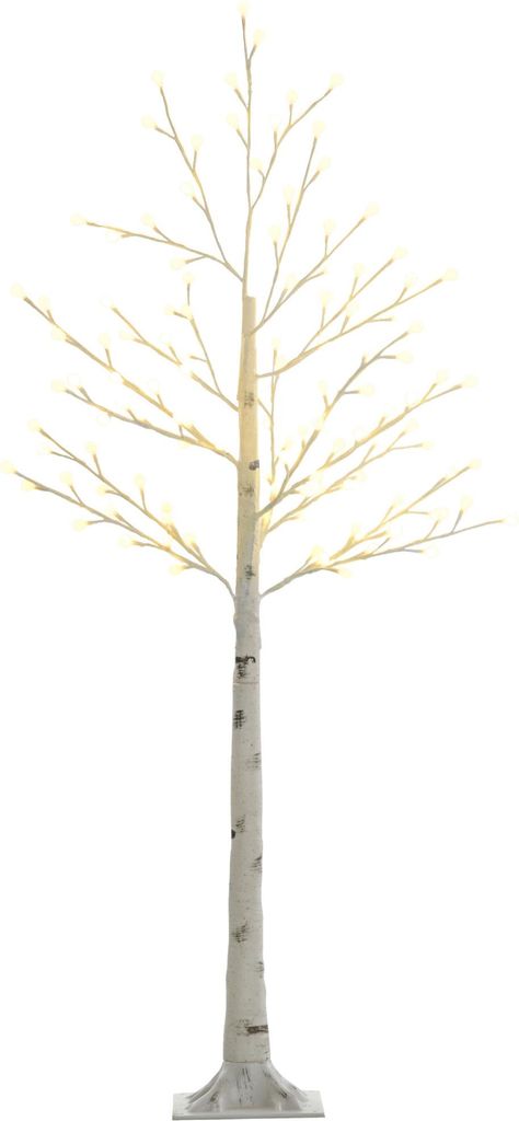 Künstliche Birke mit 120 LED-Lichtern, 3 Helligkeitsstufen, faltbare Äste, IP44, 150 cm, Weiß