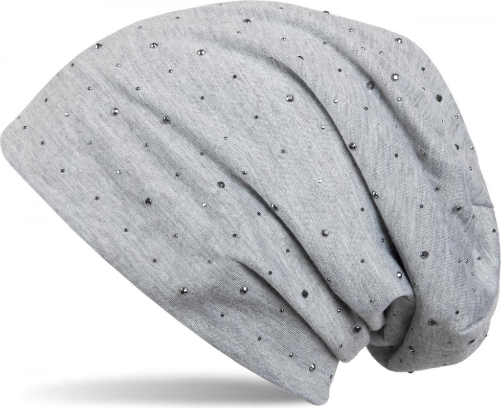 styleBREAKER Damen Beanie Mütze mit edler Strass-Nieten Applikation, Longbeanie Slouch 04024037