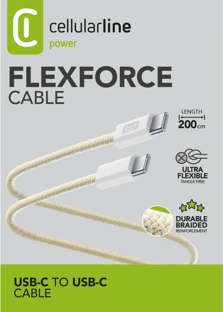 Flexforce Cavo Dati 2m USB-C/USB-C Giallo: Silicone Premium e 60W - 1