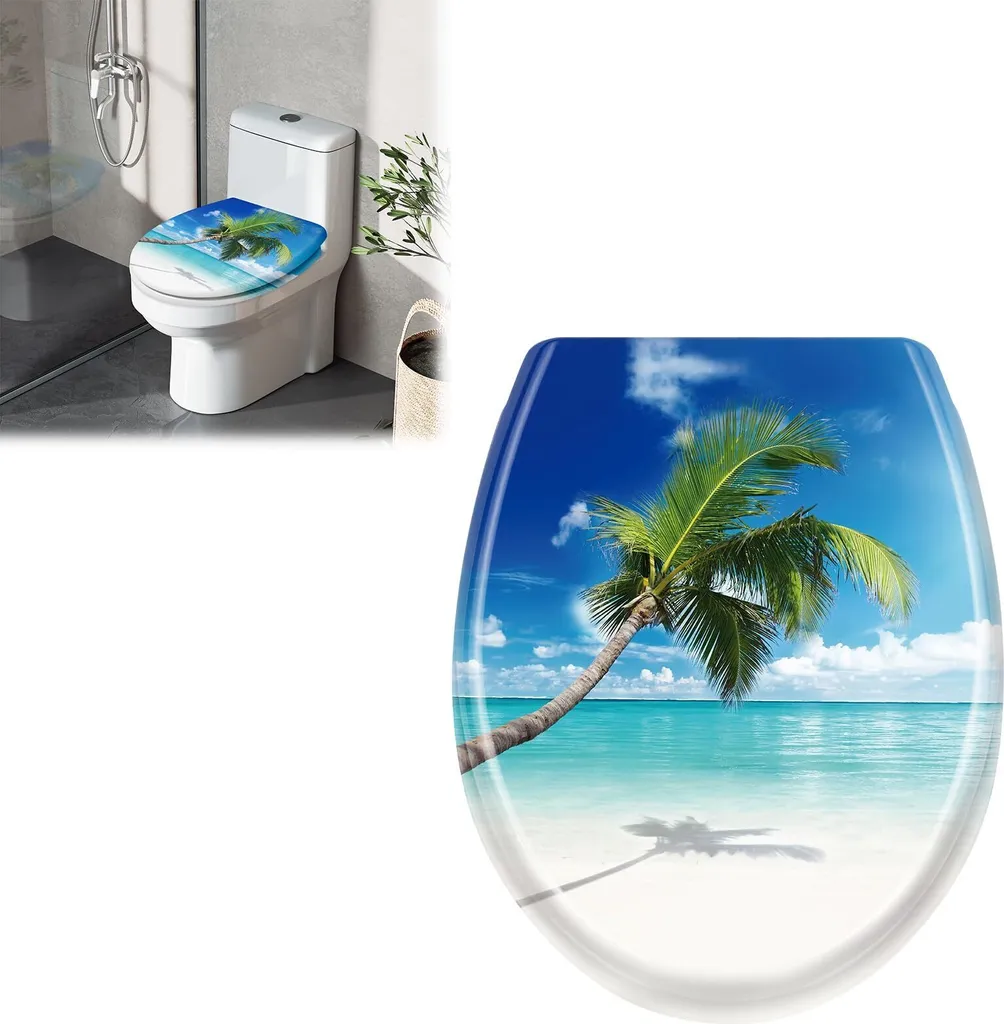 Sessamen-LP Coperchio della toilette con chiusura ammortizzata Sedile della toilette Sedile della toilette in plastica dura, 45 x 38 cm, blu mare sconfinato