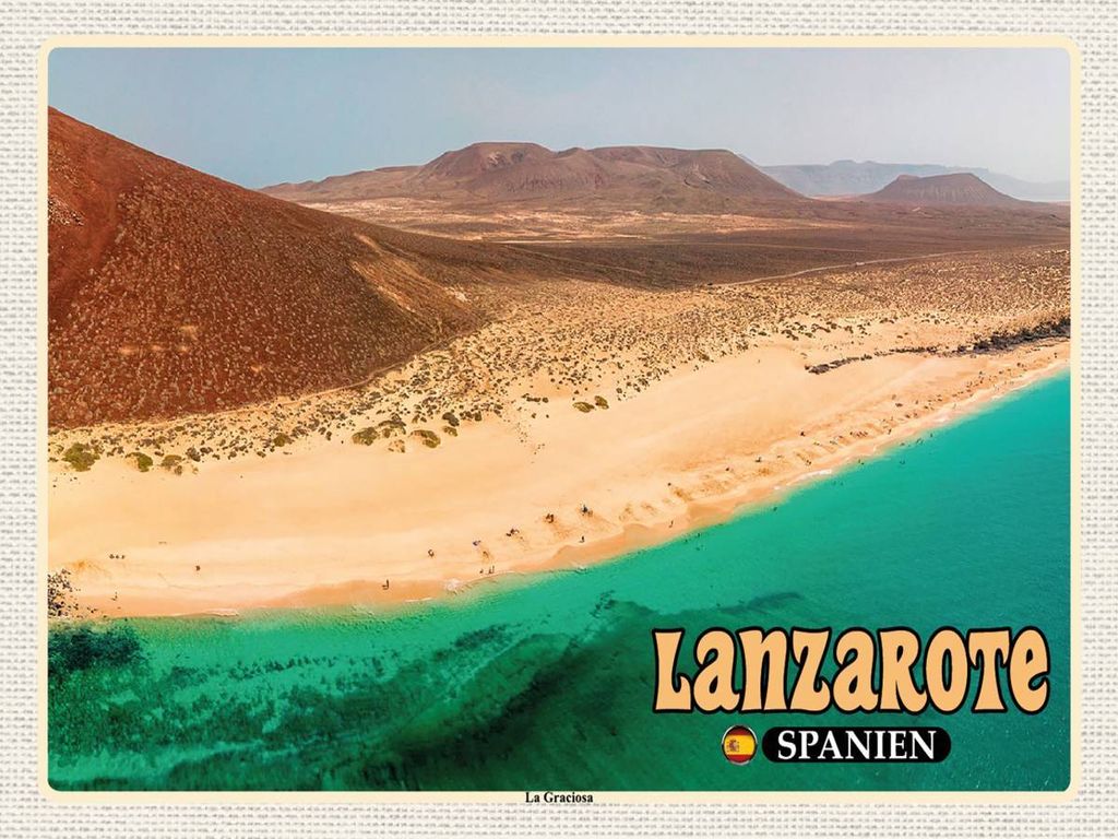 vianmo Holzschild 30x40 cm Lanzarote Spanien La Graciosa Insel Bildmotiv Reisemotiv Abenteuer Reisen