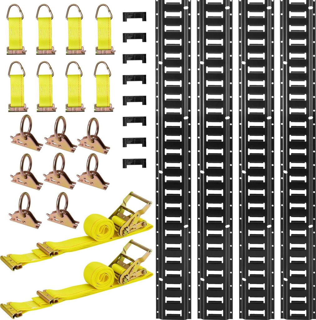 VEVOR E-Track-Zurrschienen-Set, 4er-Pack 2,3 m E-Track-Schienen, 26-tlg., inkl. 2 Ratschengurten & 8 O-Ringen & 8 Zurrgurten mit D-Ring & 8 Endkapp...