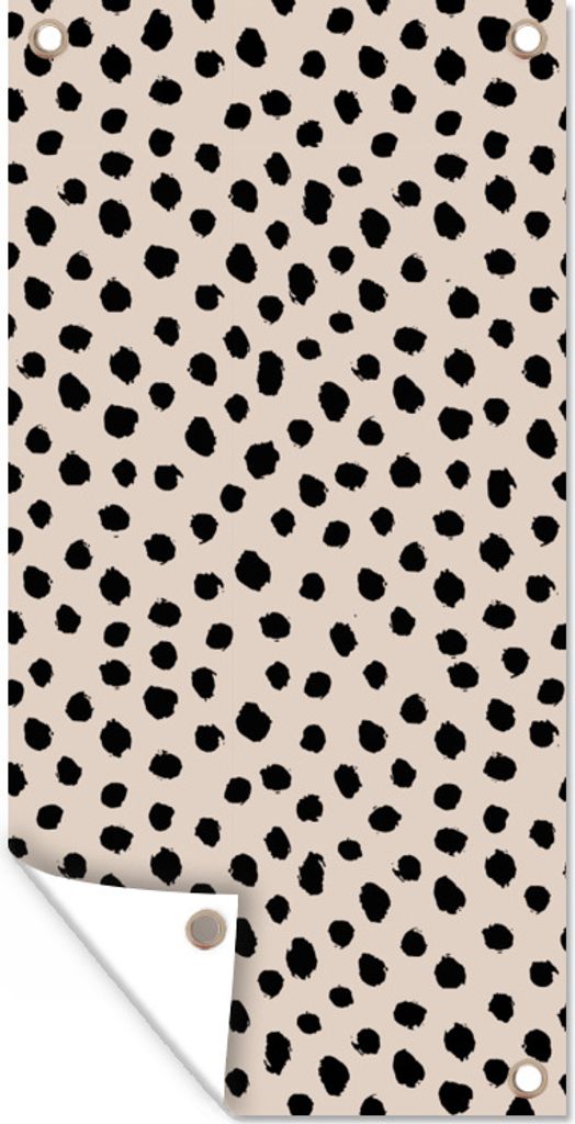 MuchoWow 30x60 cm Outdoor-Poster Gartendeko Sichtschutz Garten Poster für den Garten Polka dots - Schwarz - Beige