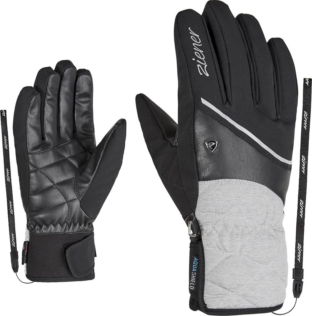 Ziener Damen Skihandschuhe Winterhandschuhe Handschuhe Kaika AS AW Lady Glove, Farbe:Schwarz, Artikel:-823 light melange, Größe:8.5