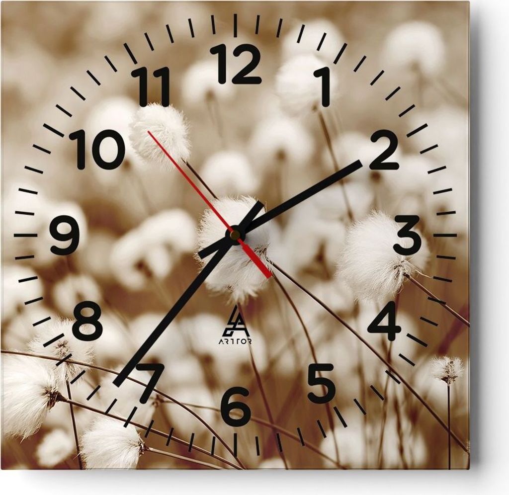 Wanduhr - Quadrat - Glasuhr - Baumwolle Boho Wollig - 30x30cm - Schleichendes Uhrwerk - Lautlos - zum Aufhängen bereit - Dekoration Modern - Wandd...