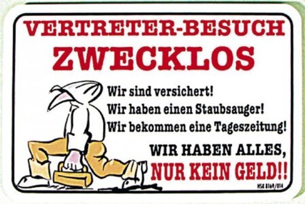 Türschild mit Humor - Vertreter-Besuch zwecklos.... - 308169 - 15cm x 10cm