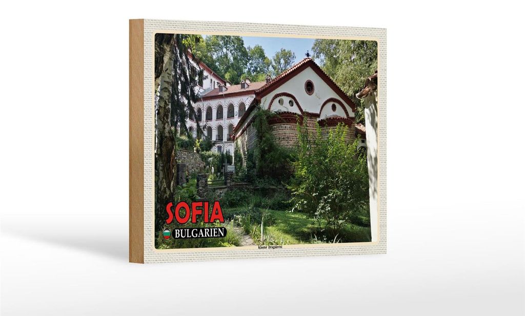 Holzschild Reise 18x12 cm Sofia Bulgarien Kloster Dragalevtsi