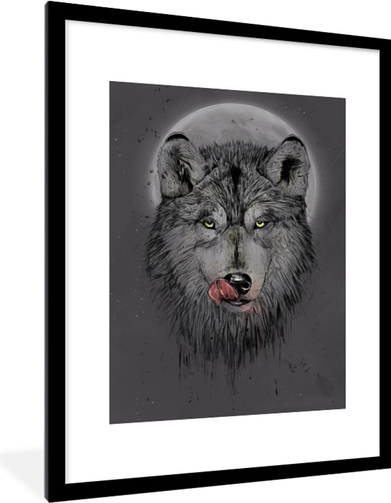 MuchoWow® Gerahmtes Poster Wolf - Mond - Tiere - Dunkelheit Produktbild 