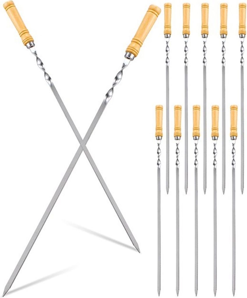 12er Set Schaschlikspieß 60 cm mit Holzgriff – Rostfreier Produktbild 