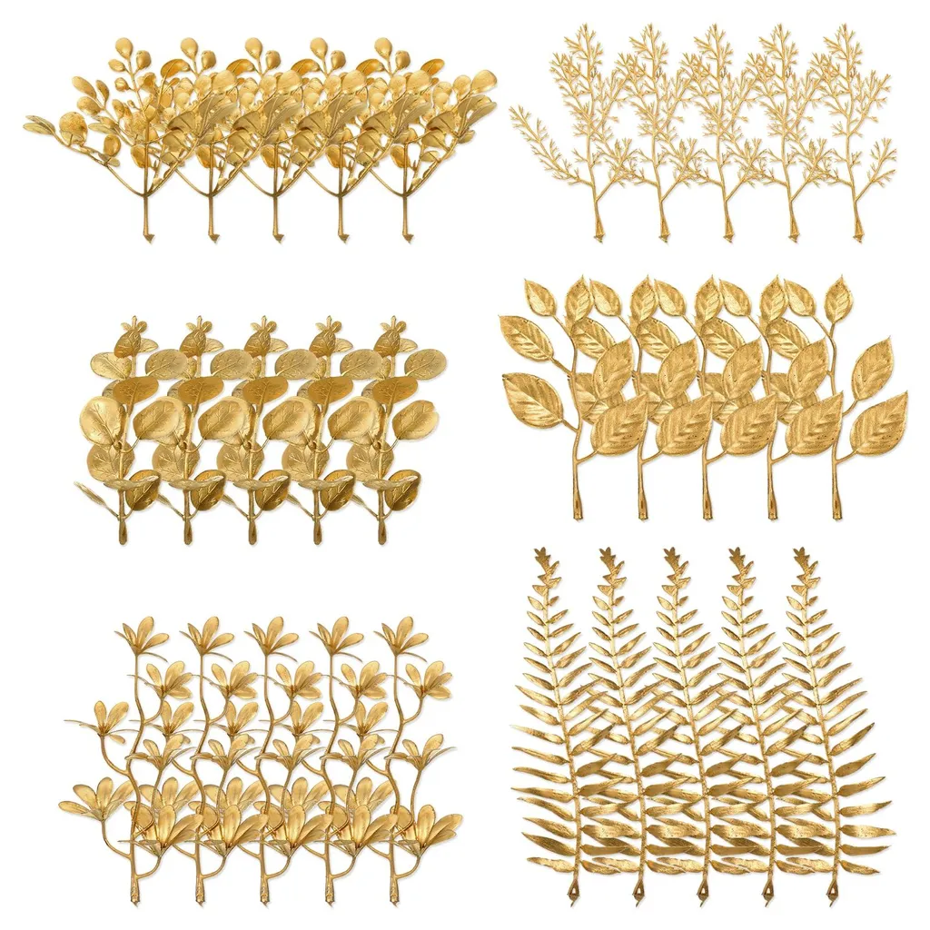 Lot de 30 mini-feuilles d'eucalyptus artificielles et fougères d'or