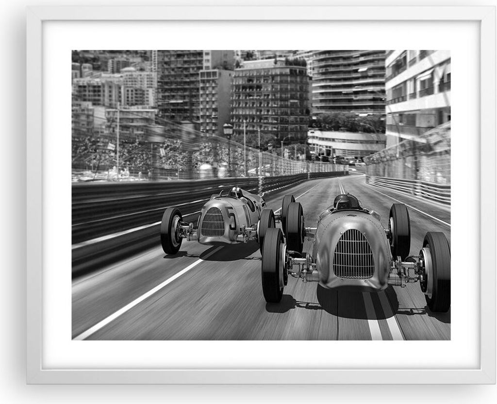 Gerahmtes Poster - Weißer Rahmen - Formel 1 Retro - 50x40 cm - Wand Bild - Wanddeko - Wandbilder - Kunstposter - Wandposter - Bilderrahmen - Bilde...