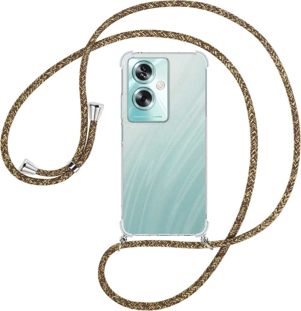 Handykette Backcover-Schutzhülle mit Band (Metall silberfarben) für Oppo A79 5G (6.72'') - braun+beige