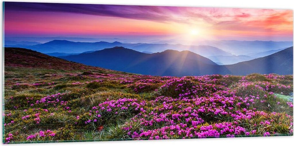 Bilder auf glas - Wiese Berg Himmel Landschaft - 120x50cm - Glasbilder - Wandbilder - Kunstdruck - zum Aufhängen bereit - Wanddekoration aus Glas ...