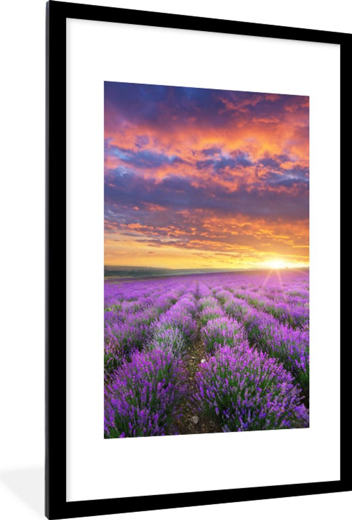 MuchoWow Gerahmtes Poster Lavendel - Wolken - Frühling 60x90 cm - Poster mit Schwarzem Bilderrahmen Wandposter Rahmen Foto Bilder - Dekoration -...