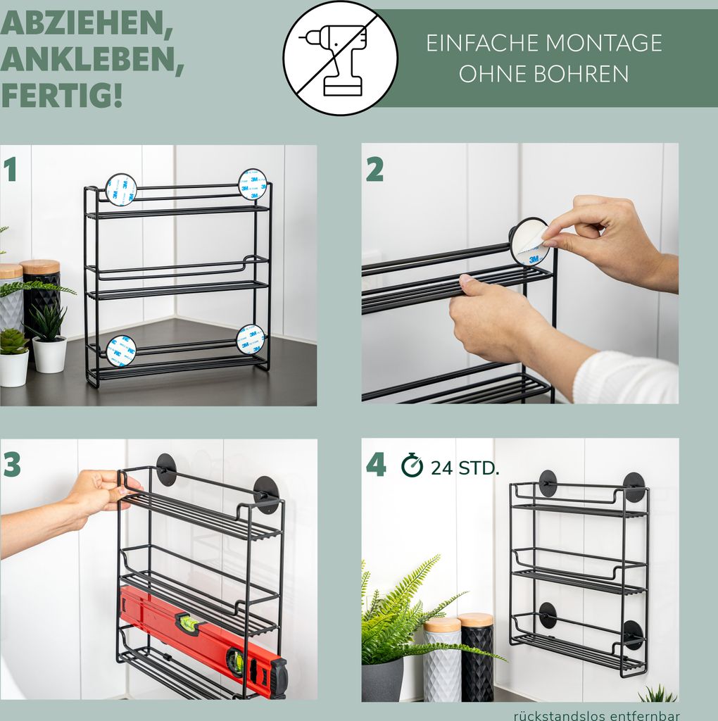 bremermann Gewürzregal zur Wandmontage, 3 Ebenen, schwarz, Produktbild 4