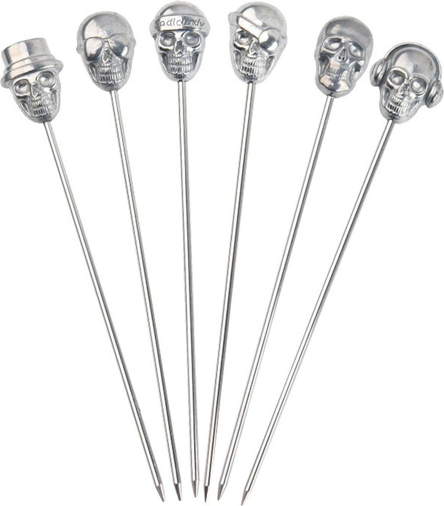 6 Cocktailspieße für Getränke, Cocktail-Zahnstocher aus Edelstahl, wiederverwendbare Cocktailspieße für Oliven, Vorspeisen und Obst (Silber)