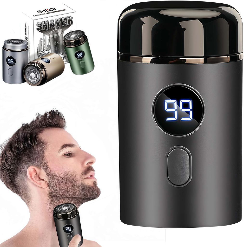 Tragbarer Elektrorasierer mit Display, Elektrischer Rasierer Herren, Waschbarer Reise-Nass-Trockenrasierer, USB wiederaufladbarer Rasierer