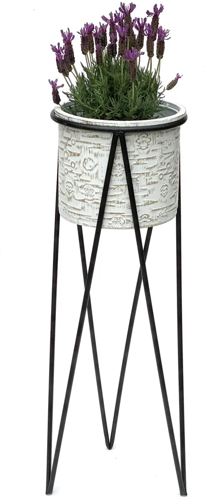 DanDiBo Porte-fleurs Métal Noir Blanc L 75 cm 96043 Colonne à Plantes