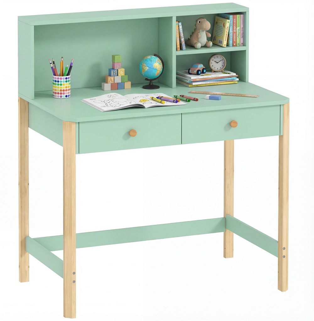 Kinderschreibtisch Schülerschreibtisch mit Schubladen Regal Stauraum für 5-12 Jahre Kinder 90 x 52 x 105 cm Grün, für Kinder ab 3 Jahren