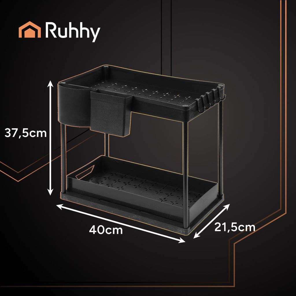 Organizer Estraibile 2 Ripiani Per Cucina E Bagno - Larghezza 30,5 Cm, Cassetto Scorrevole Sottolavello In Legno