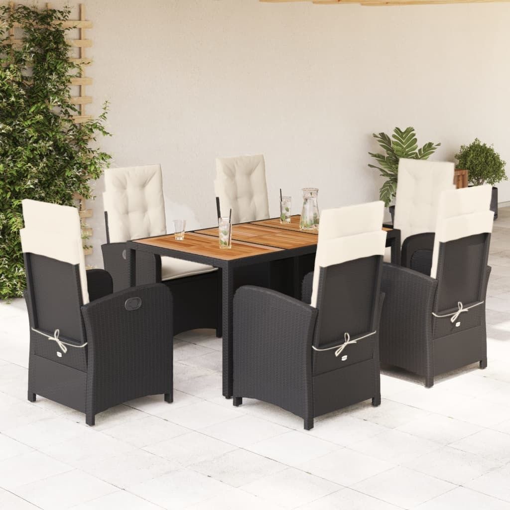 "2026 Promotion" 7-tlg. Garten-Essgruppe - mit Tisch und Stühlen - mit Kissen - Schwarz Poly Rattan - Gartenmöbelset CC11729