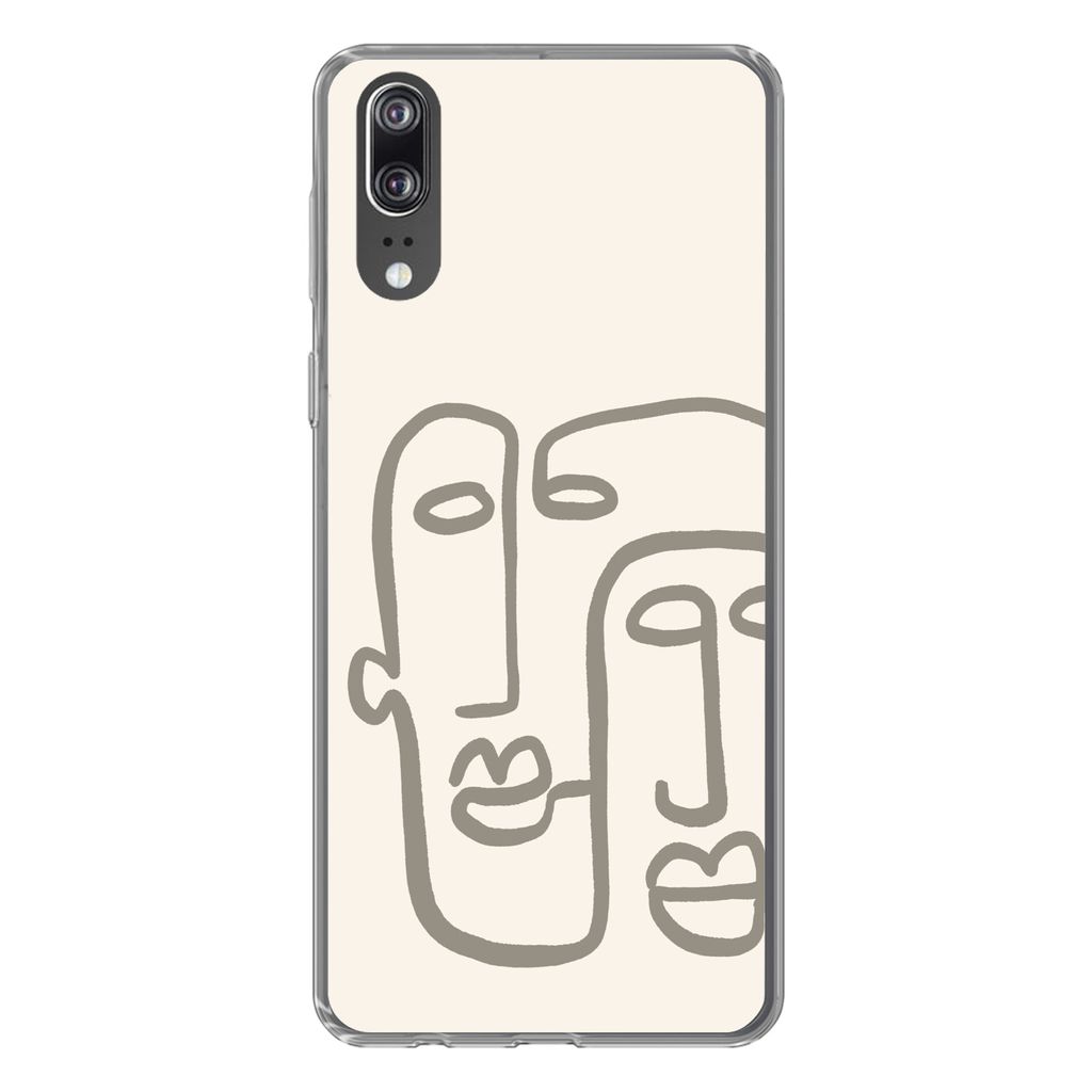MuchoWow Handyhülle Schutzhülle Hülle für Huawei P20 Gesicht - Abstrakt - Strichzeichnung Silikon Softcase Handy Hülle - Hardcover