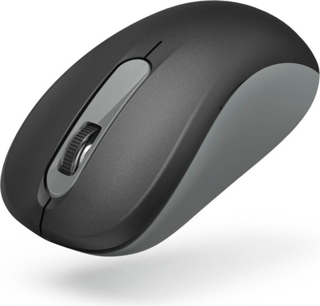 A studio shot of a wireless computer mouse on a white background.