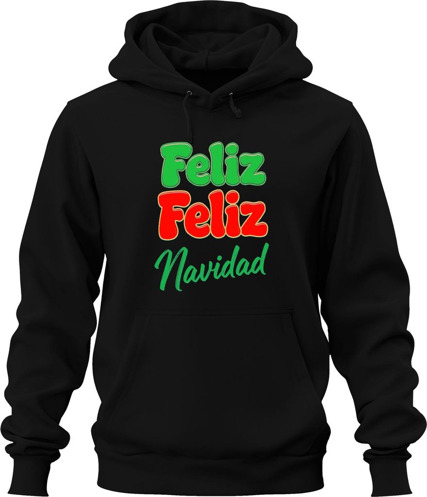 Feliz Feliz Navidad spanischer Weihnachtsgruß Retro Bunt Lustig Uni Hoodie Kapuzenpullover, Schwarz, S