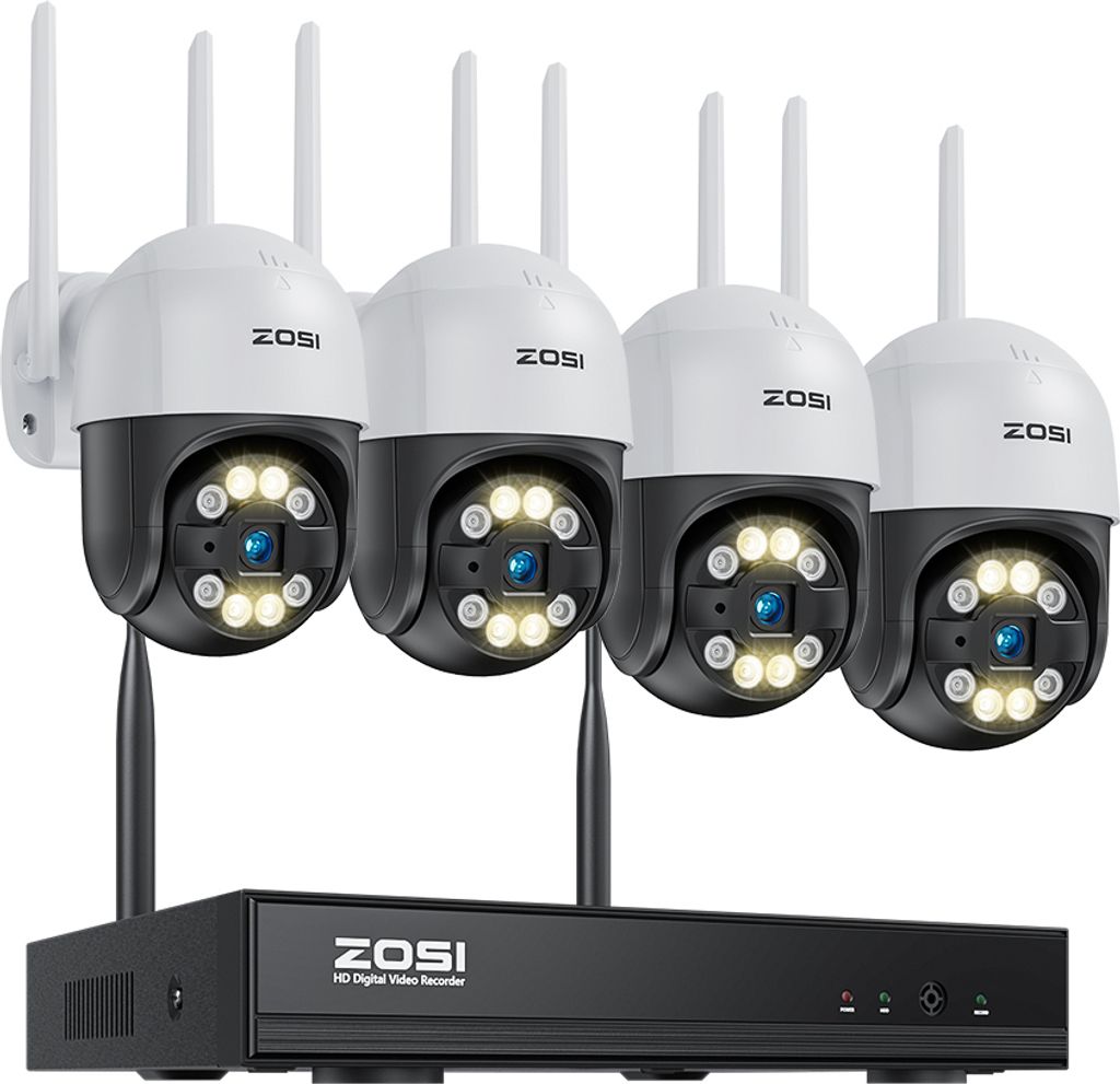 ZOSI 3MP Überwachungskamera Set WLAN Aussen ohne Festplatte, 4X Pan Tilt IP Dome Kamera 355°/140° Schwenkbar, Personenerkennung, Farbnachtsicht