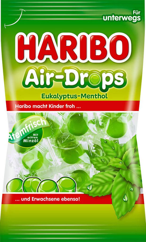 Haribo Air Drops Eukalyptus Menthol Einzeln verpackte Produktbild 