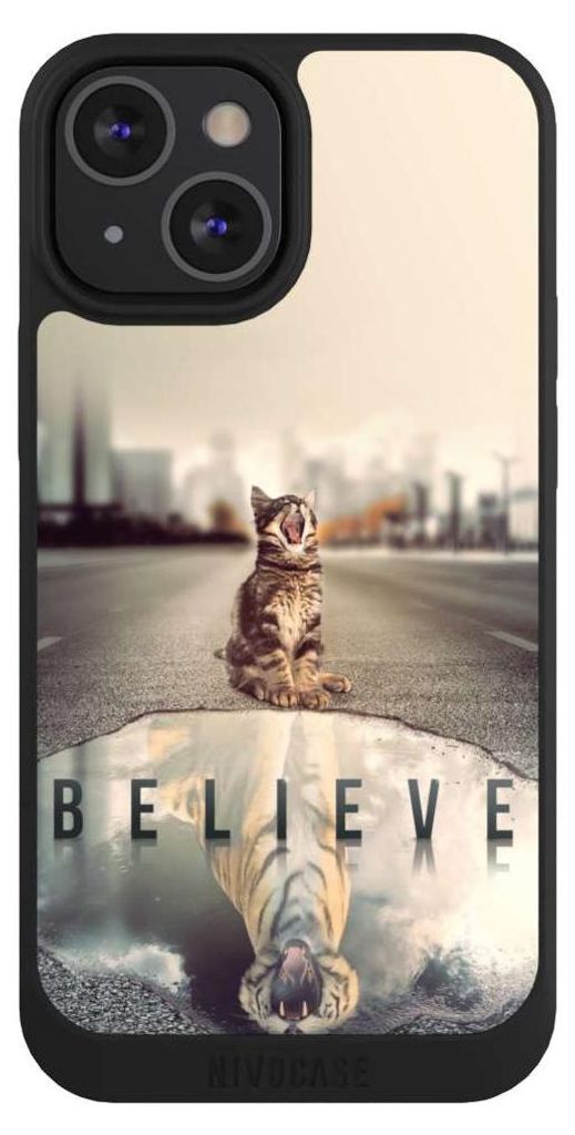 NIVOCASE Handyhülle für Apple iPhone 13 Mini Hülle NIVOpure Case Schwarz Motivation Tiere Tiger