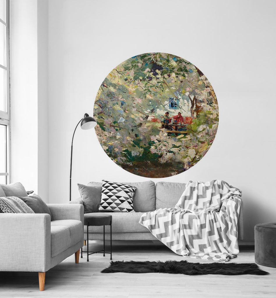 Fototapete Einblick in den Garten rund, Material:Premium Vlies 150g/qm, Größe Tapete:195cm rund