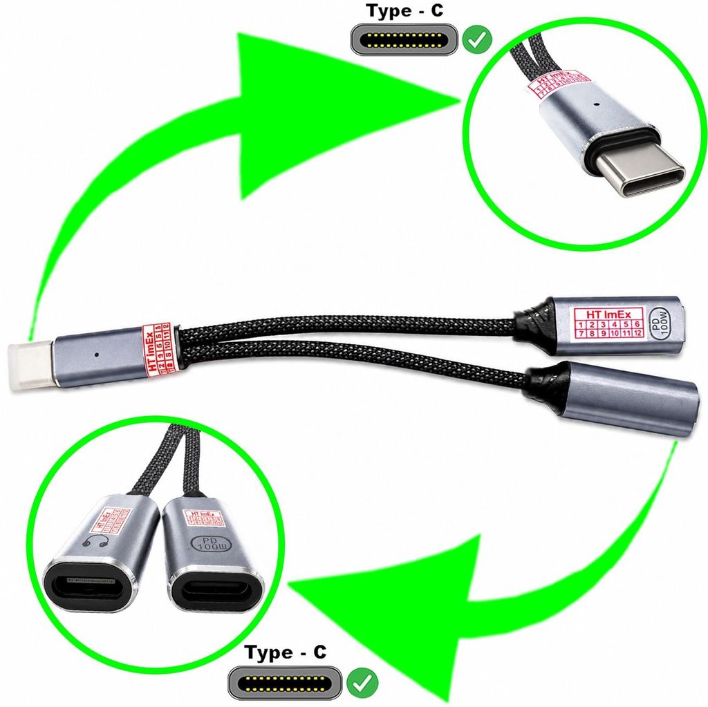 USB-C Splitter Y Adapter Kopfhörer und Laden PD 100W für Sony Xperia 5 IV, Xperia 1, Sony Xperia XZ series