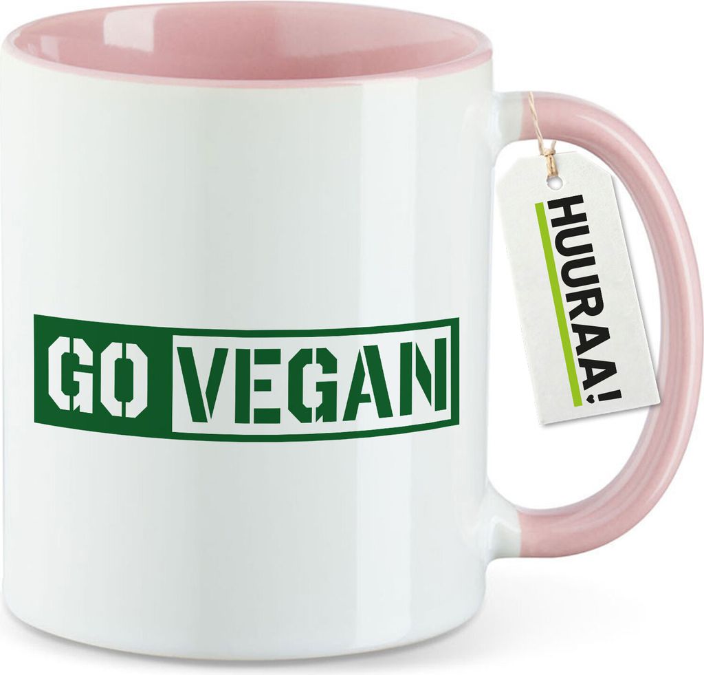 Huuraa Kaffeetasse Go Vegan Modern 330ml Rosa Keramik Kaffeebecher Geschenkidee