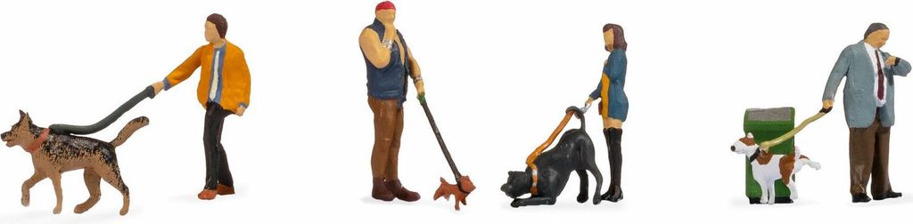 NOCH Figuren-Set „Menschen mit Hunden“, bewegliche Miniaturfiguren und Tiere für Ihre Modellbahnanlage im Maßstab 1:87