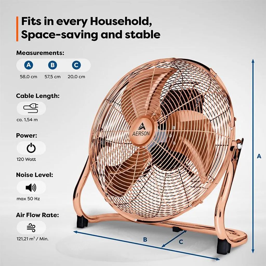 Ventilateur de sol 3 vitesses en cuivre massif - Modèle Vintage V3