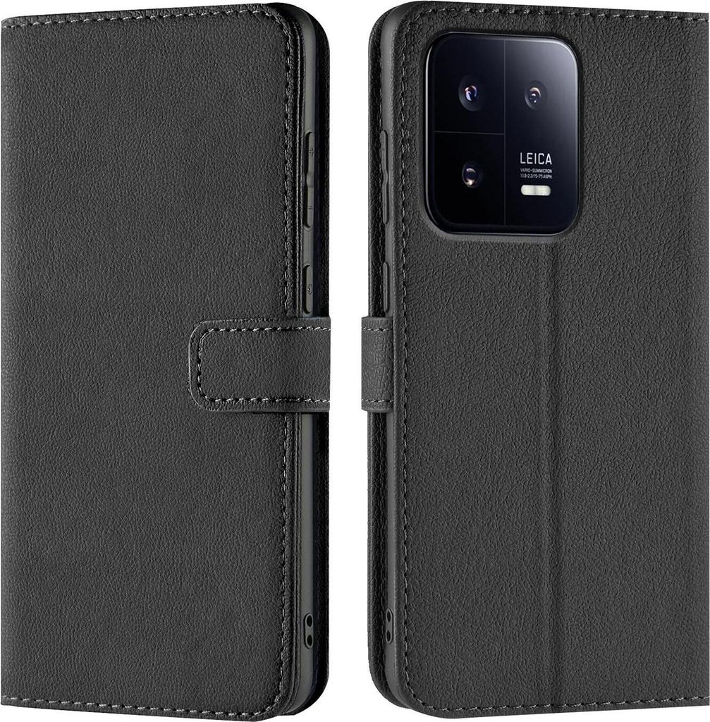 Conie Klapp Tasche für Xiaomi 13 Kartenfach Rundumschutz Hülle in Schwarz