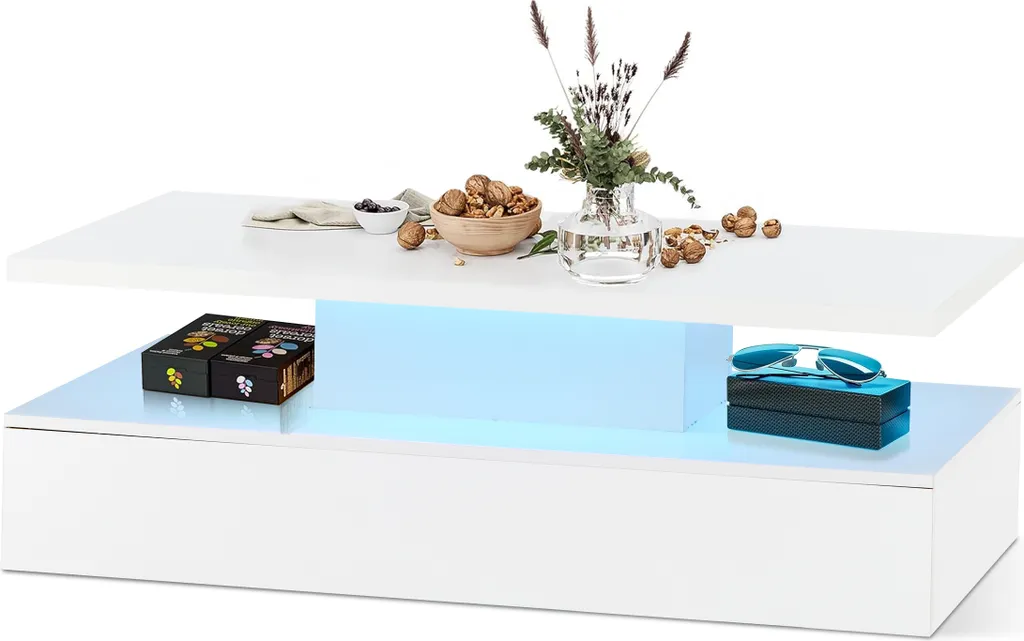 Table de salon design blanc laqué et LED pour un intérieur contemporain