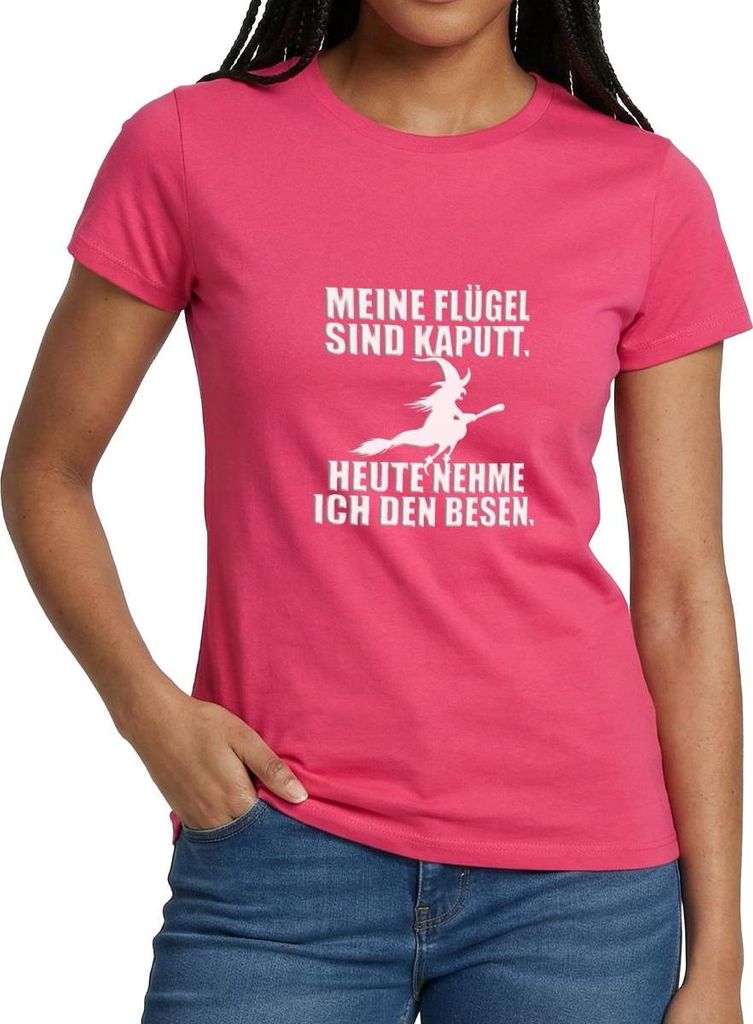 Spreadshirt Hexe Mit Besen Lustiger Spruch Halloween Frauen T-Shirt, L, Azalea
