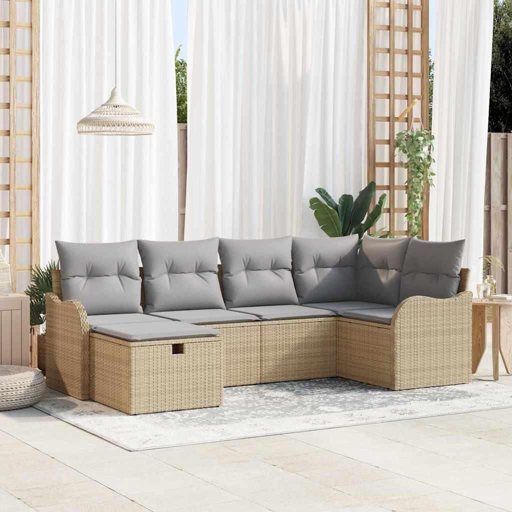 Maison Exclusive - Garten-Sofa-Set mit Kissen mit Speicher 6 pcs Beige Poly Rattan