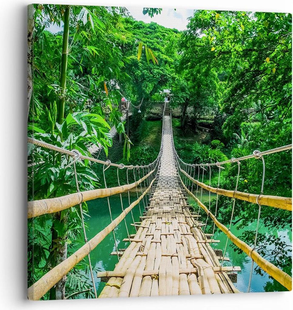 Bild auf Leinwand - Leinwandbild - Gehweg Baum Holz Steg - 30x30cm - Wand Bild - Wanddeko - Leinwanddruck - Bilder - Kunstdruck - Wanddekoration - ...