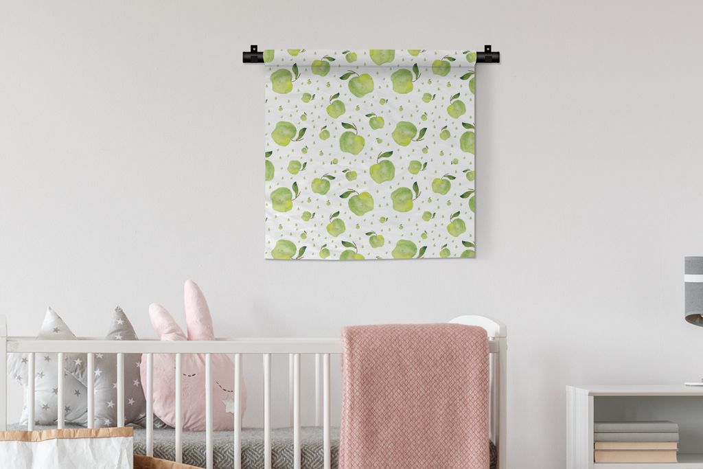 MuchoWow Wandteppich Wandbehang Äpfel - Grün - Weiß 60x60 cm Tapisserie Dekoration Wandtuch - Dekorationen - Wand Decke