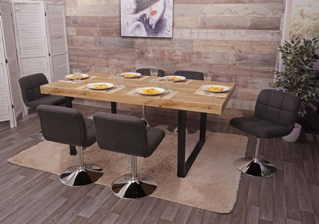 6er-Set Esszimmerstuhl Kavala, Küchenstuhl Stuhl, Stoff/Textil Chrom drehbar MVG- dunkelgrau