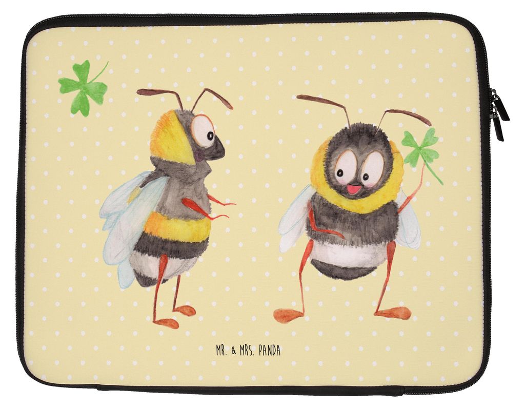 Mr. & Mrs. Panda Laptop Hülle Hummeln Kleeblatt 20 x 28 cm - Gelb Pastell - Geschenk, Lustige Sprüche, Notebooktasche, Notebook Case, glücklich ...