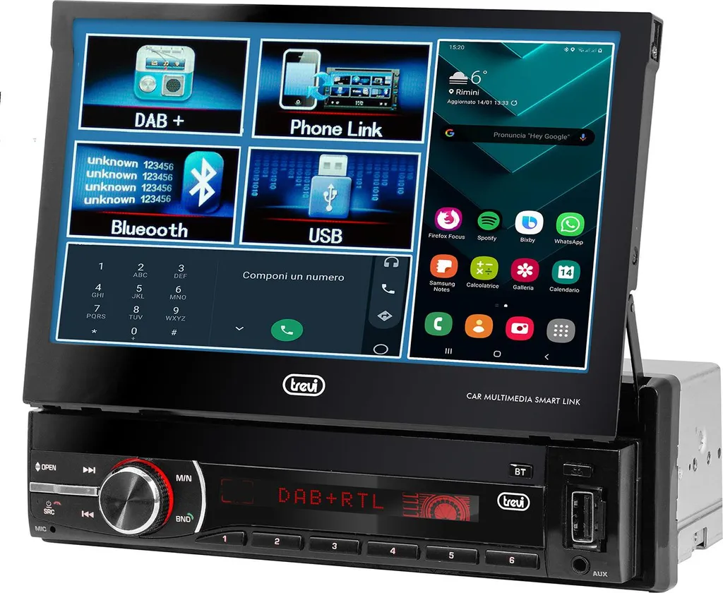 Trevi MDV 6380 DAB Autoradio Multimédia avec Écran Tactile 7 Pouces Bluetooth
