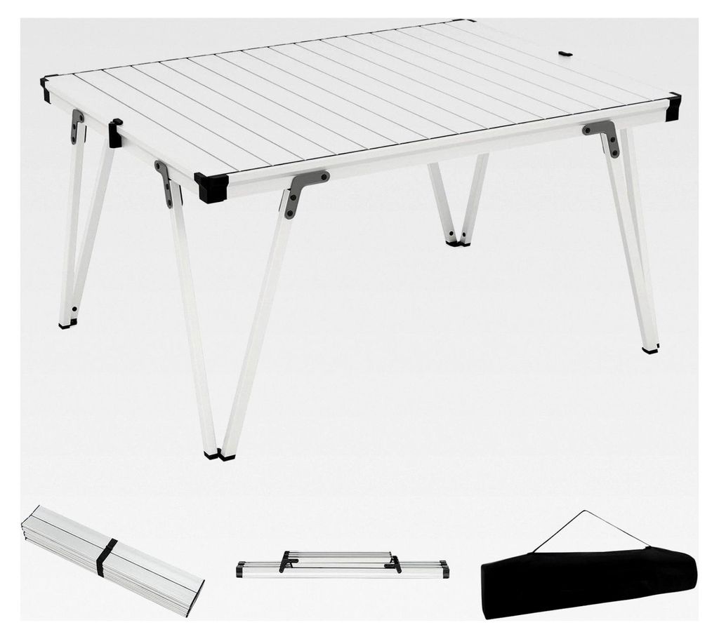 Klappbarer Campingtisch, 93 x 69 x 47,5 cm, Aluminium bis 80 kg belastbar, tragbar mit Tasche für Camping und Picknick (Silber)