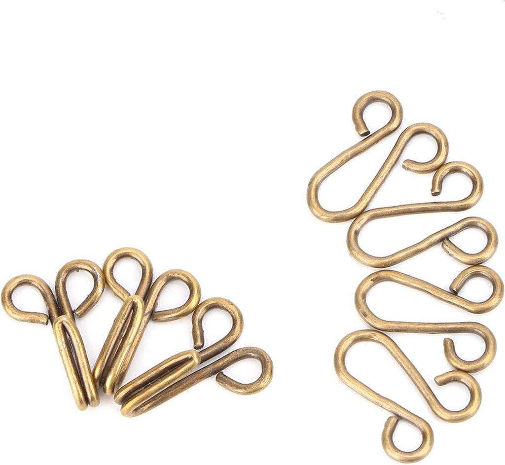 Set von 10 großen verdeckten Haken- und Ösenschließen in Antikgold zum Nähen - 28 mm - Camel Tan