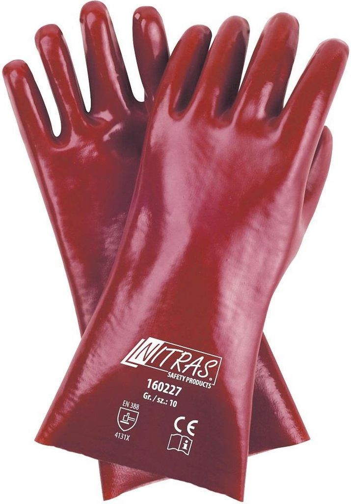 NITRAS PVC-Handschuhe, Baumwoll-Trikot, naturfarben, PVC, rot (Farbcode: 6000), vollbeschichtet, Länge 27 c| Packung (12 Paare)