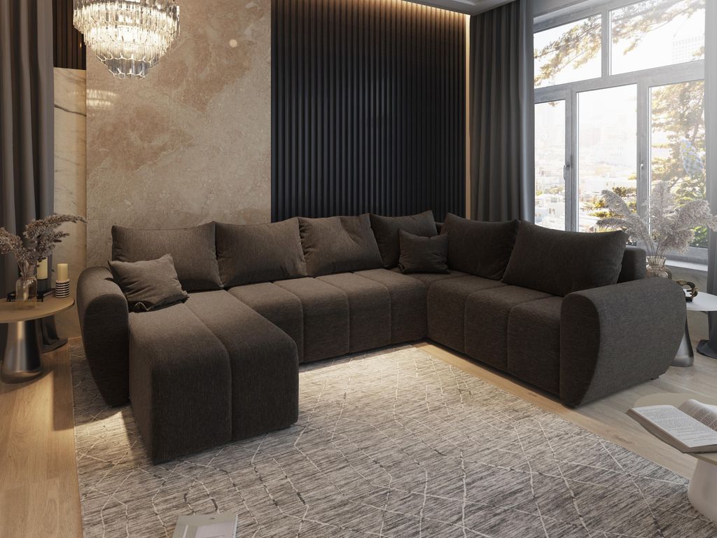 Masseno Ecksofa MADISON XL R-S mit Schlaffunktion U-Form, Sofa mit Bettkasten, Wohnzimmersofa, Couch, Soffa, Bettsofa, Couchgarnitur- Braun, SAWANA 16